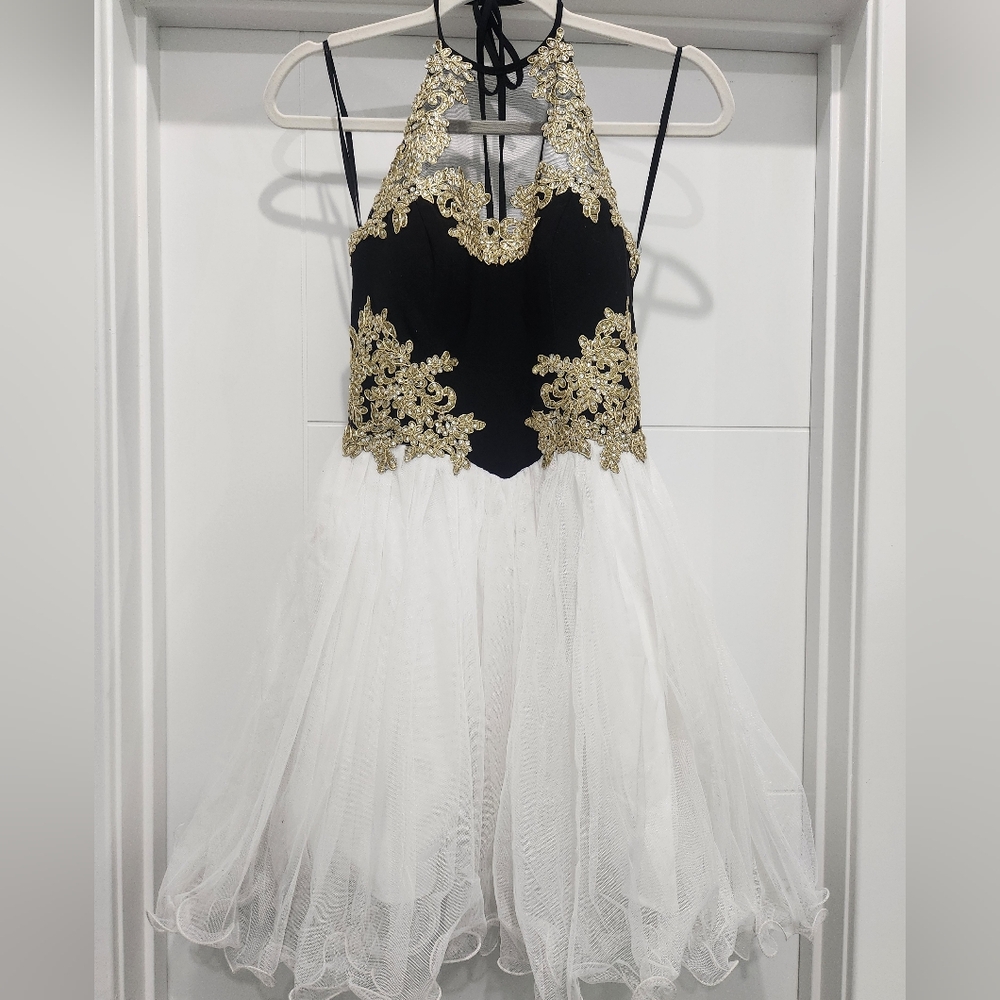Blondie Nites black, white and gold formal dress size 3